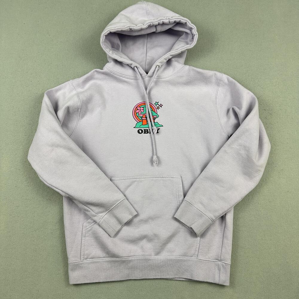 Obey Hoodie Men Small Purple Fleece Pullover Sweatshirt Cartoon Graphic Logo S